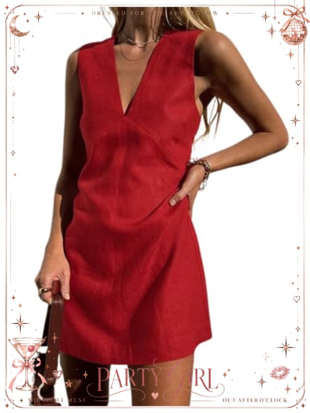 Sleeveless Cotton Linen Mini Dress V Neck Cinched A Line